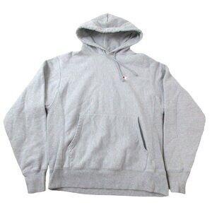 Champion Hoodie Men Gray Fleece Long Sleeve Embroidered Logo Drawstring Pullover